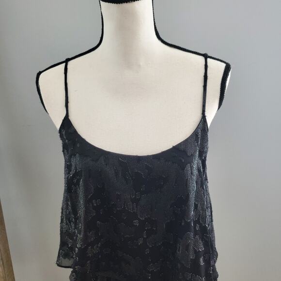 BCBGeneration Black Spaghetti Strap Tiered Shimmer Romper S - Picture 3 of 13